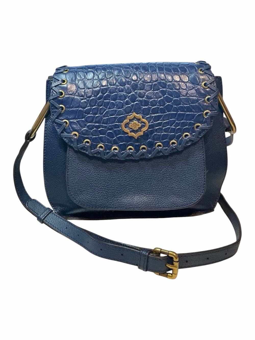 orYANY Boho Blue Pebbled Leather & Croc Embossed Crossbody Bag NWOT Retail $398